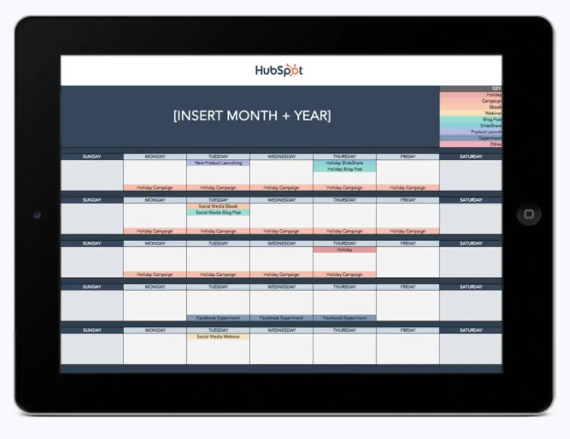 Image of HubSpot’s free social media calendar