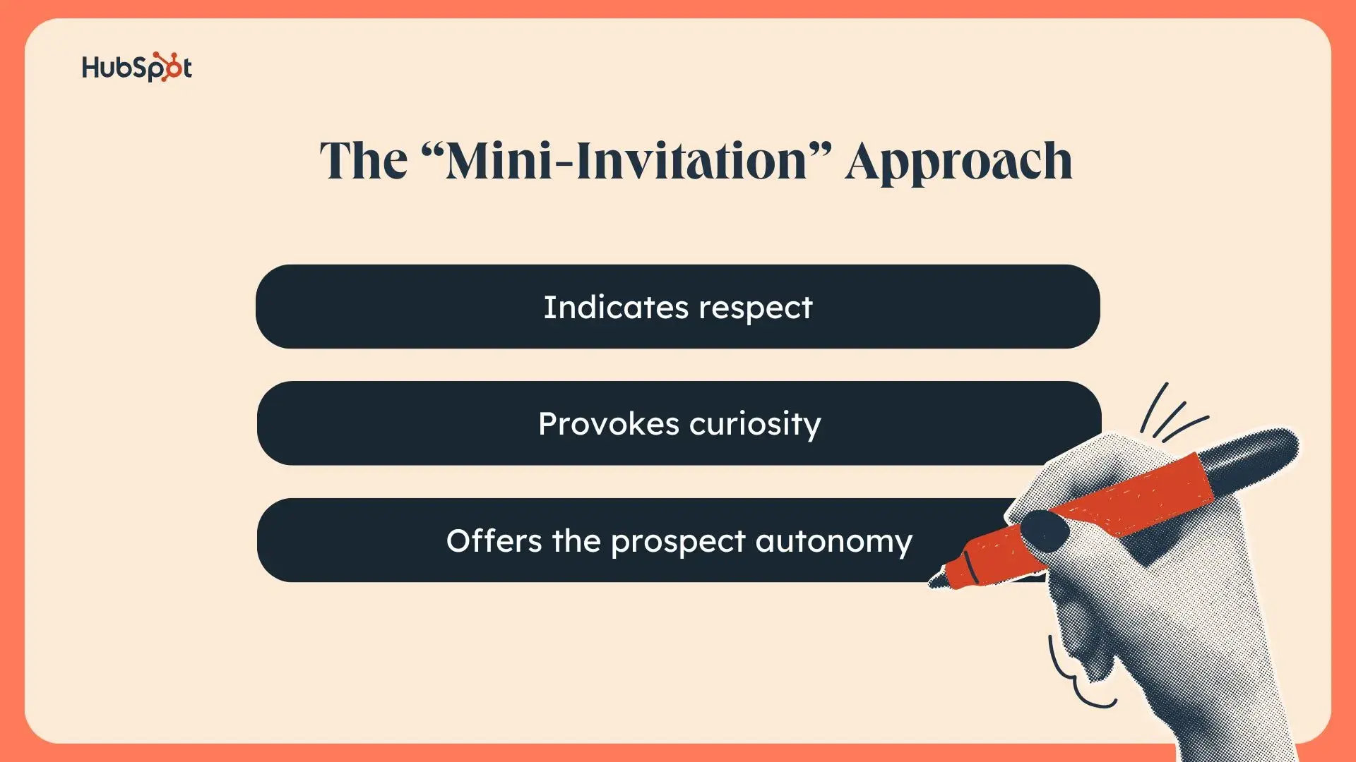 graphic showcasing the key aspects of the mini invitation cold calling approach