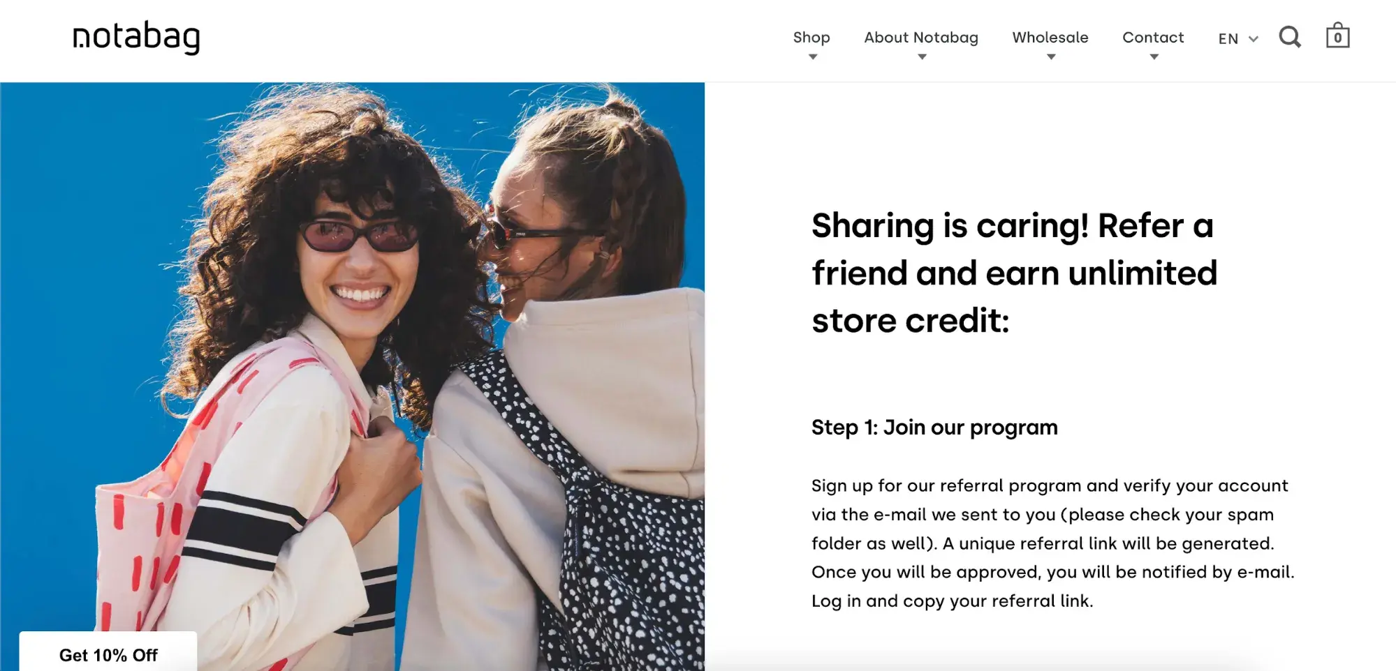 how to reduce customer acquisition costs: Notabag referral program example