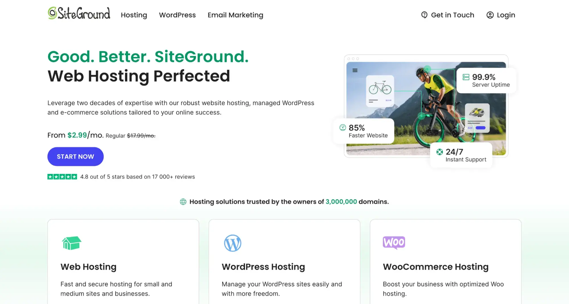 screenshot of Siteground webpage