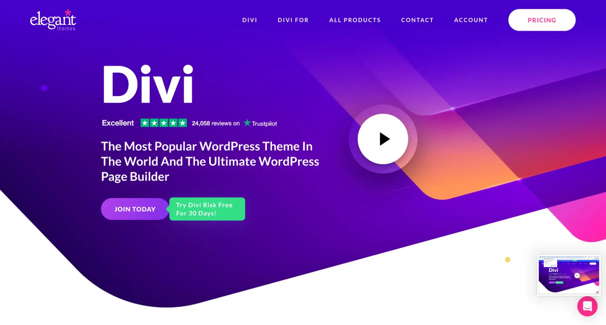 screenshot of Divi’s homepage