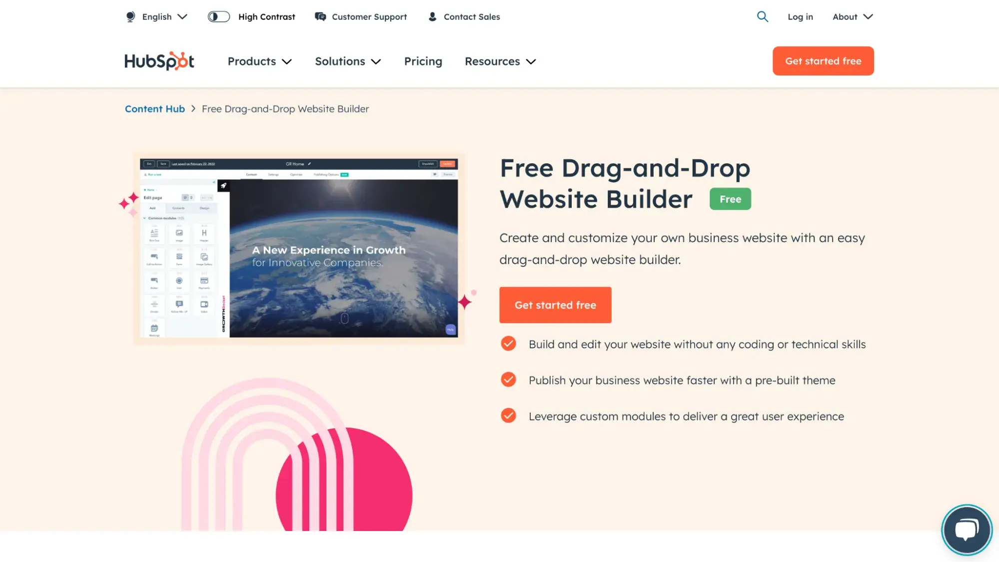 HubSpot drag and drop website builder