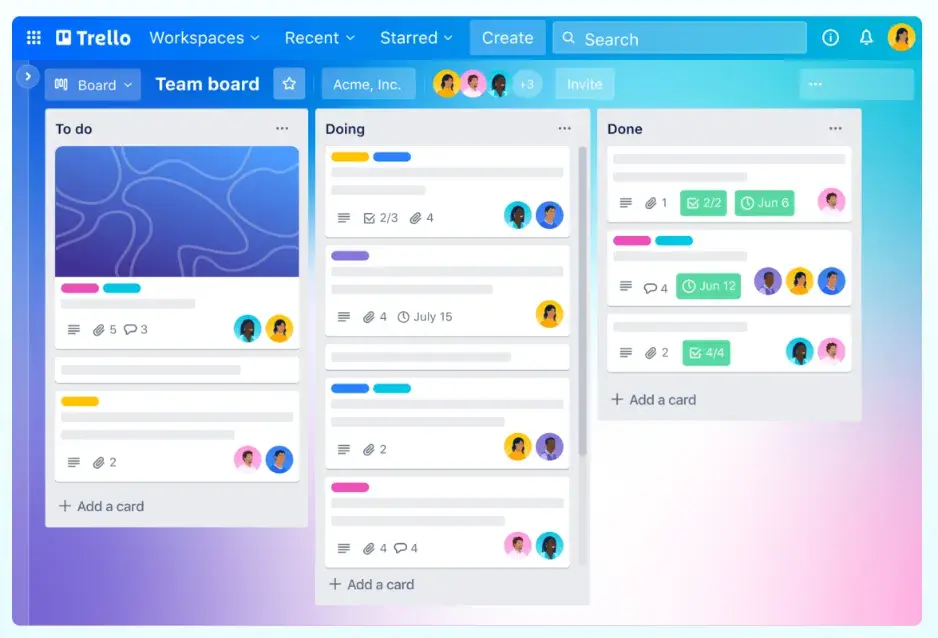 screenshot of trello board to help organize your tasks for your new business