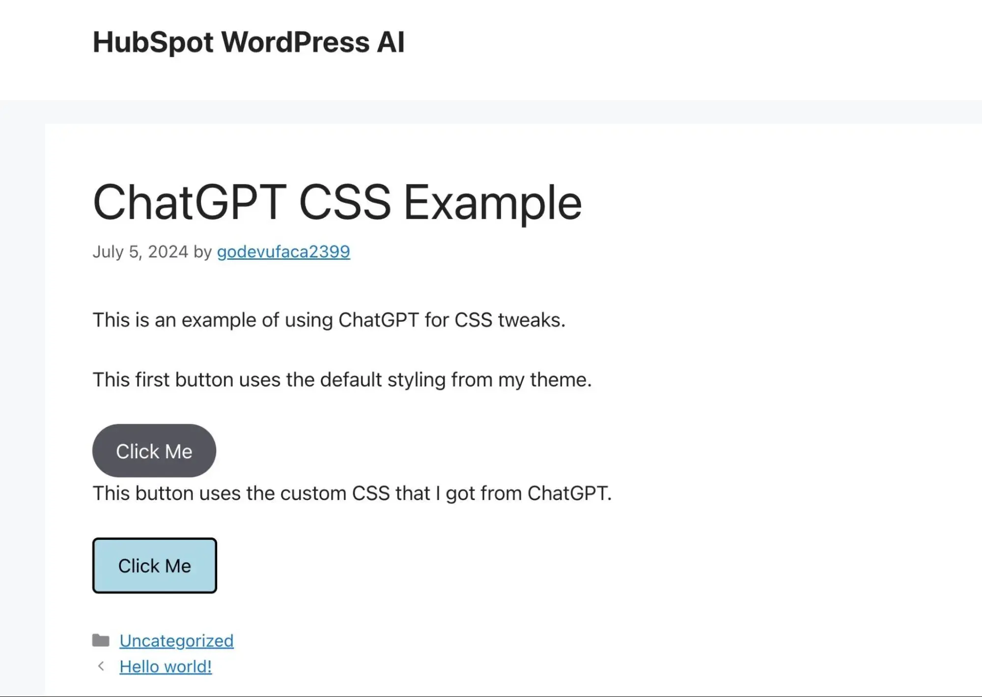 Adding the custom CSS from ChatGPT to my own WordPress website