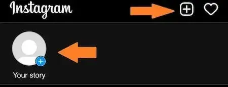 screenshot showing the two places you can click to add a story to instagram.