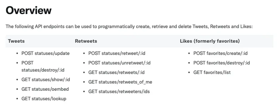 screenshot of API endpoints from X/twitter api