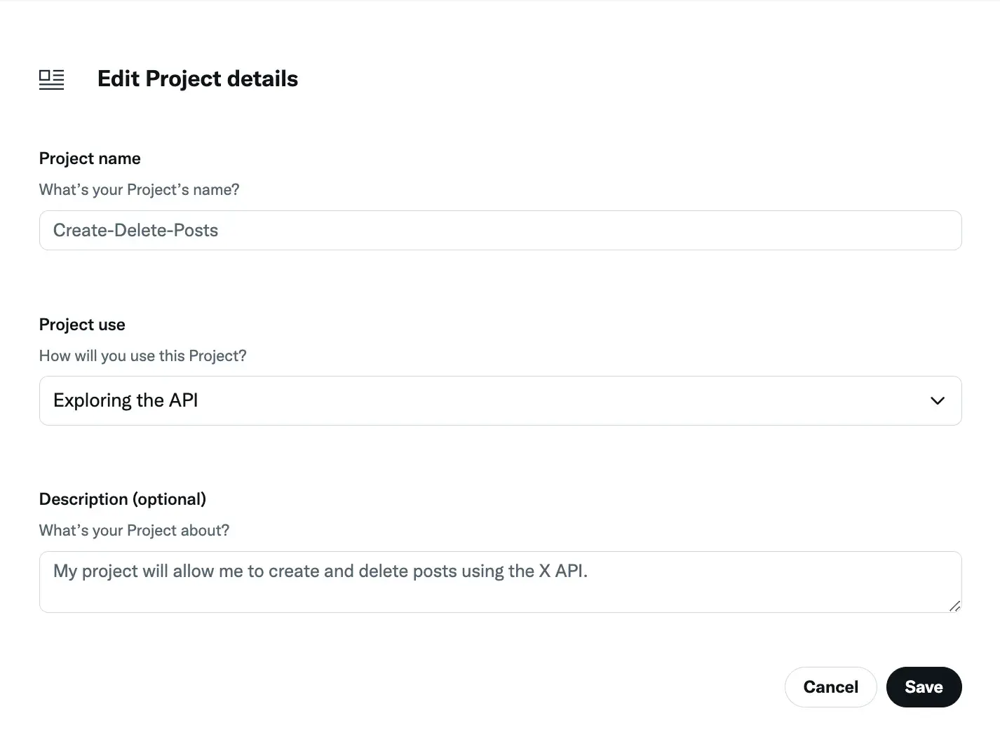 Screenshot of my process creating an app to start using the x/twitter API