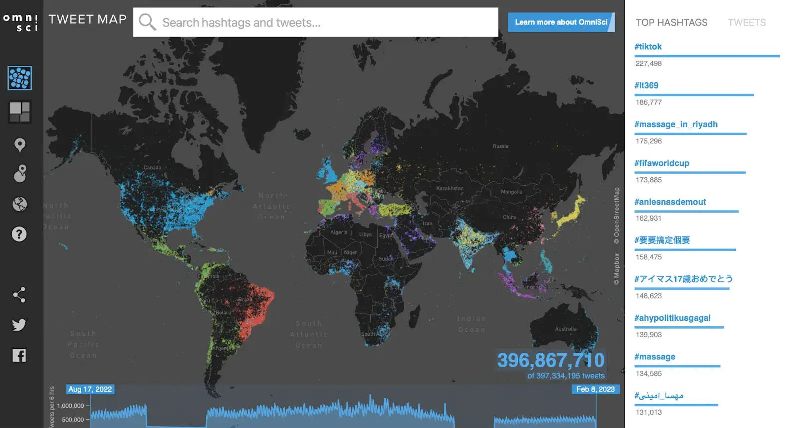 OmniSci’s Tweetmap shows location-based Tweets through X’s API