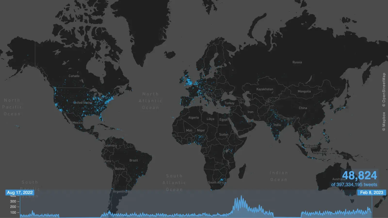 Tweetmap shows location-based Tweets through X’s API for my keyword search