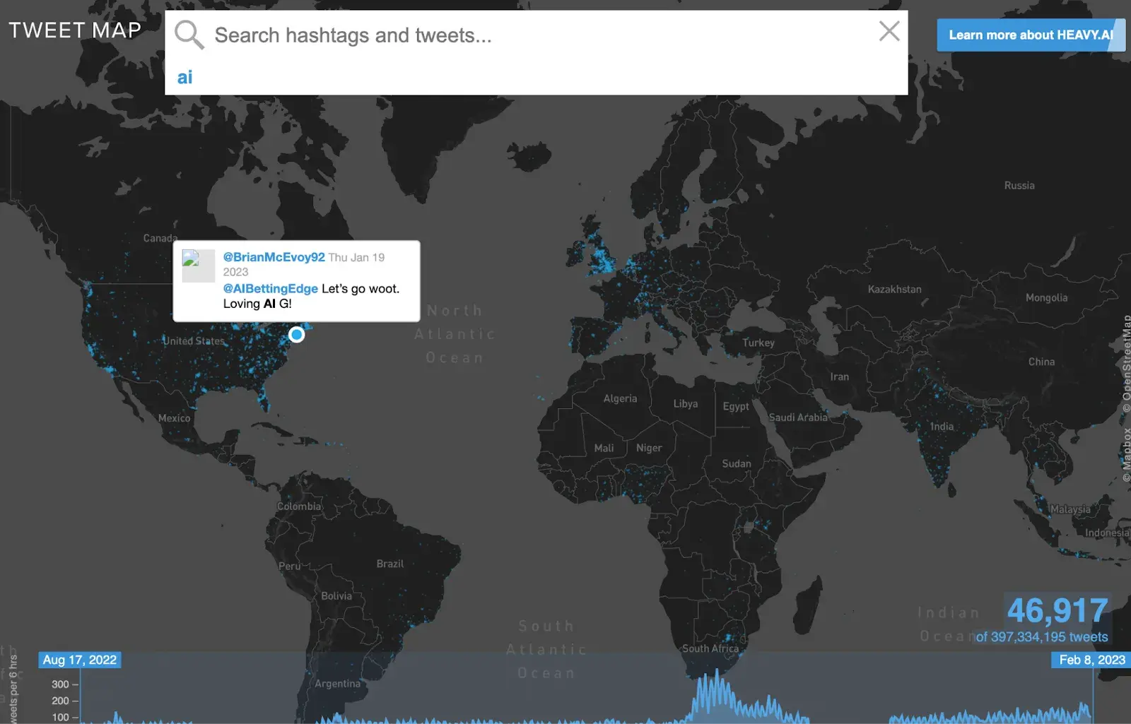 Tweetmap shows location-based Tweets through X’s API for my keyword search