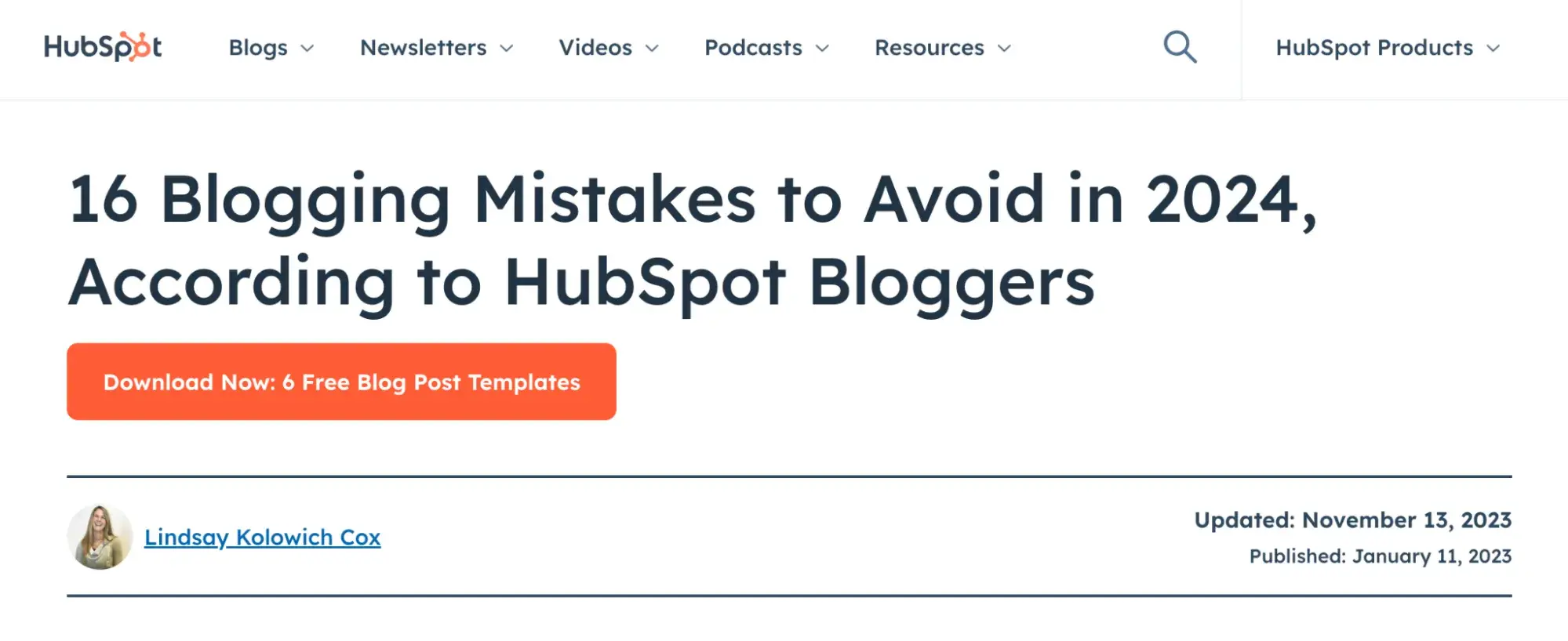 list-based blog post example, HubSpot blog, 16 Blogging Mistakes to Avoid in 2024, According to HubSpot Bloggers