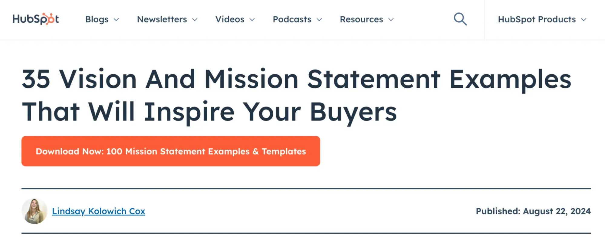 curated collection blog post example, HubSpot blog, 35 Vision And Mission Statement Examples That Will Inspire Your Buyers