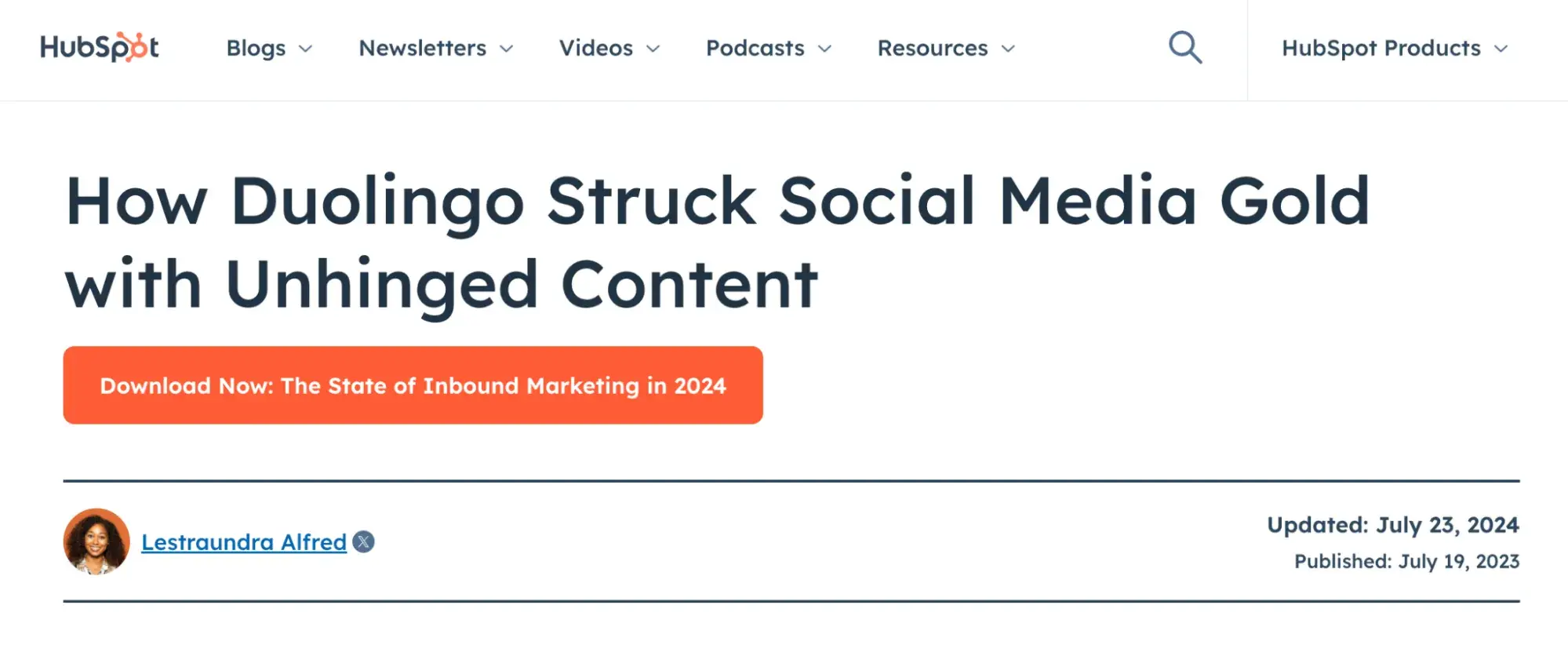 newsjacking blog post example, HubSpot blog, How Duolingo Struck Social Media Gold with Unhinged Content