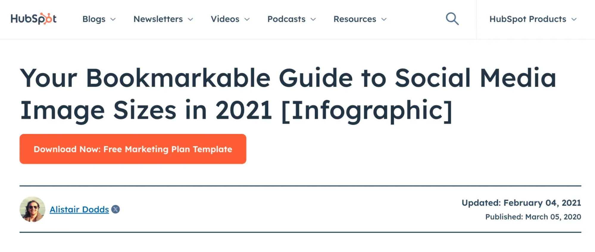 infographic blog post example, HubSpot blog, Your Bookmarkable Guide to Social Media Image Sizes in 2021 [Infographic]