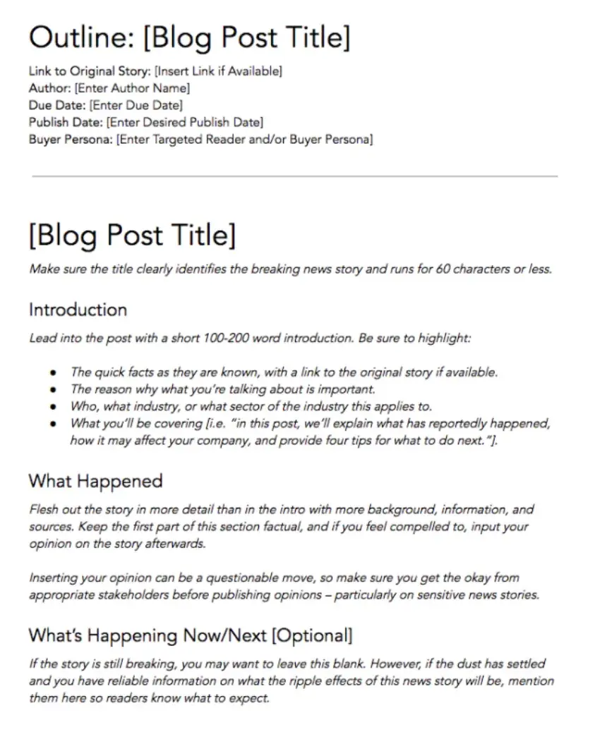 screenshot of HubSpot’s free blog post template