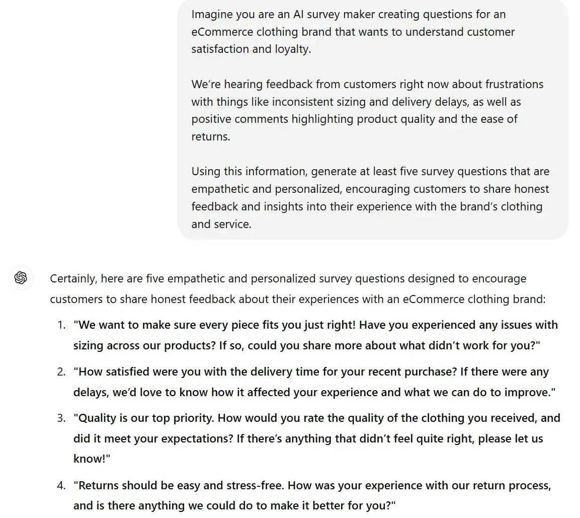 how to write survey questions with an ai survey maker: example from chatgpt