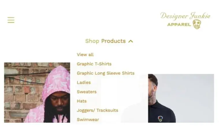 Screenshot of Designer Junkie’s website’s select dropdown menu