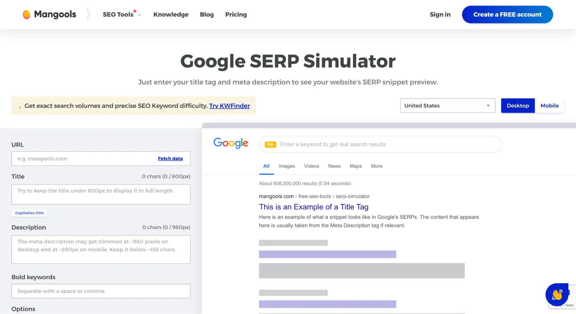 Mangools Google SERP simulator