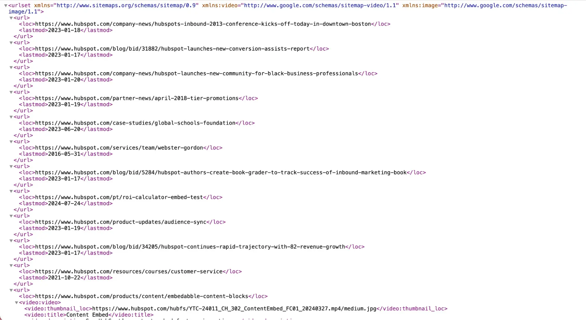 XML sitemap example