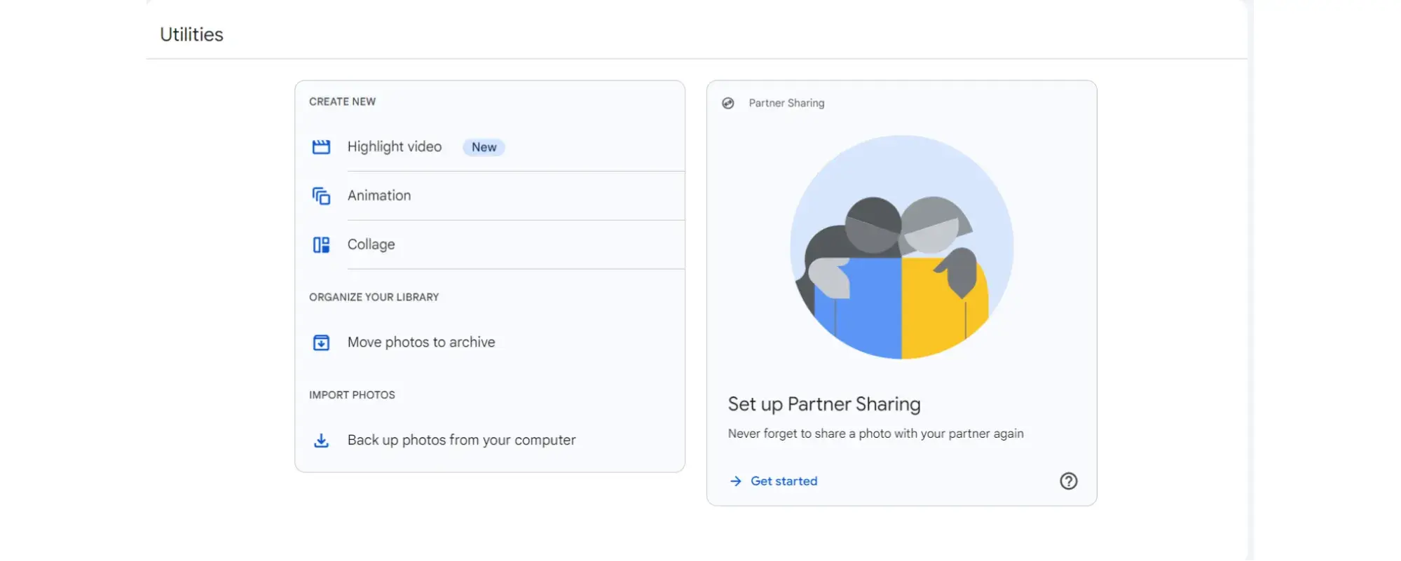 partner sharing feature on google photos