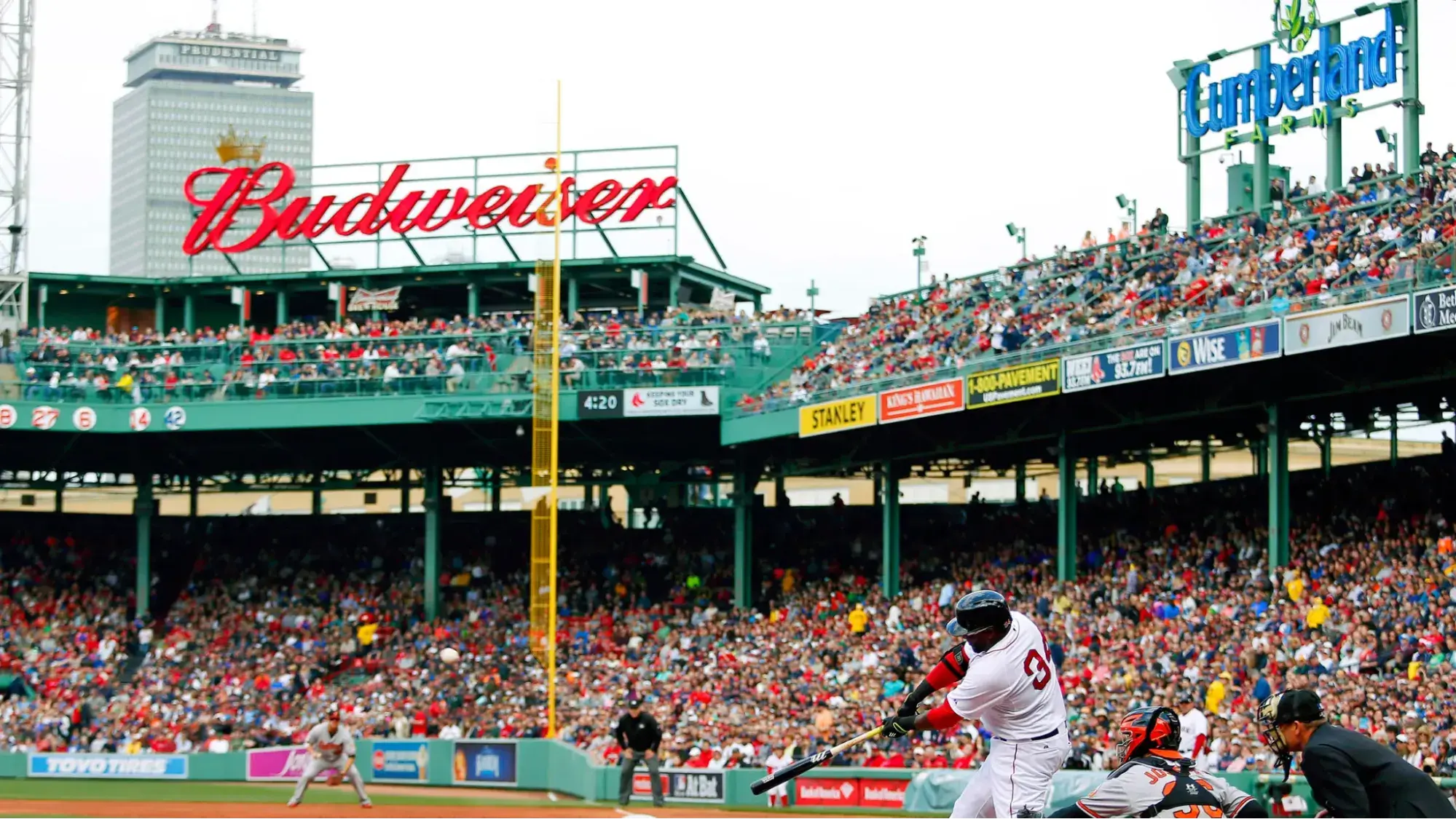 David Ortiz of the Boston Red Sox batting from home plate at Fenway Park