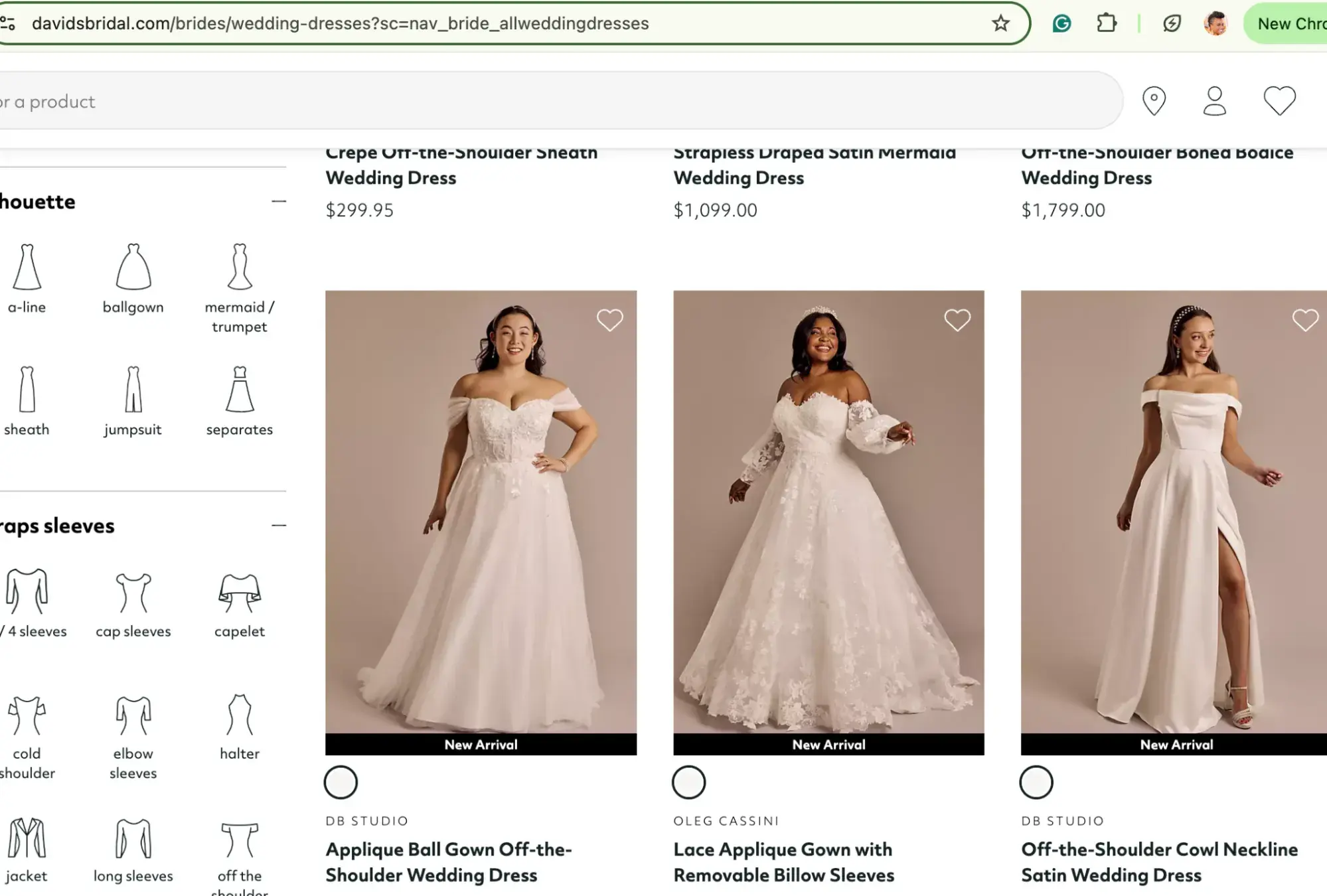 inclusive ecommerce website examples: David’s Bridal