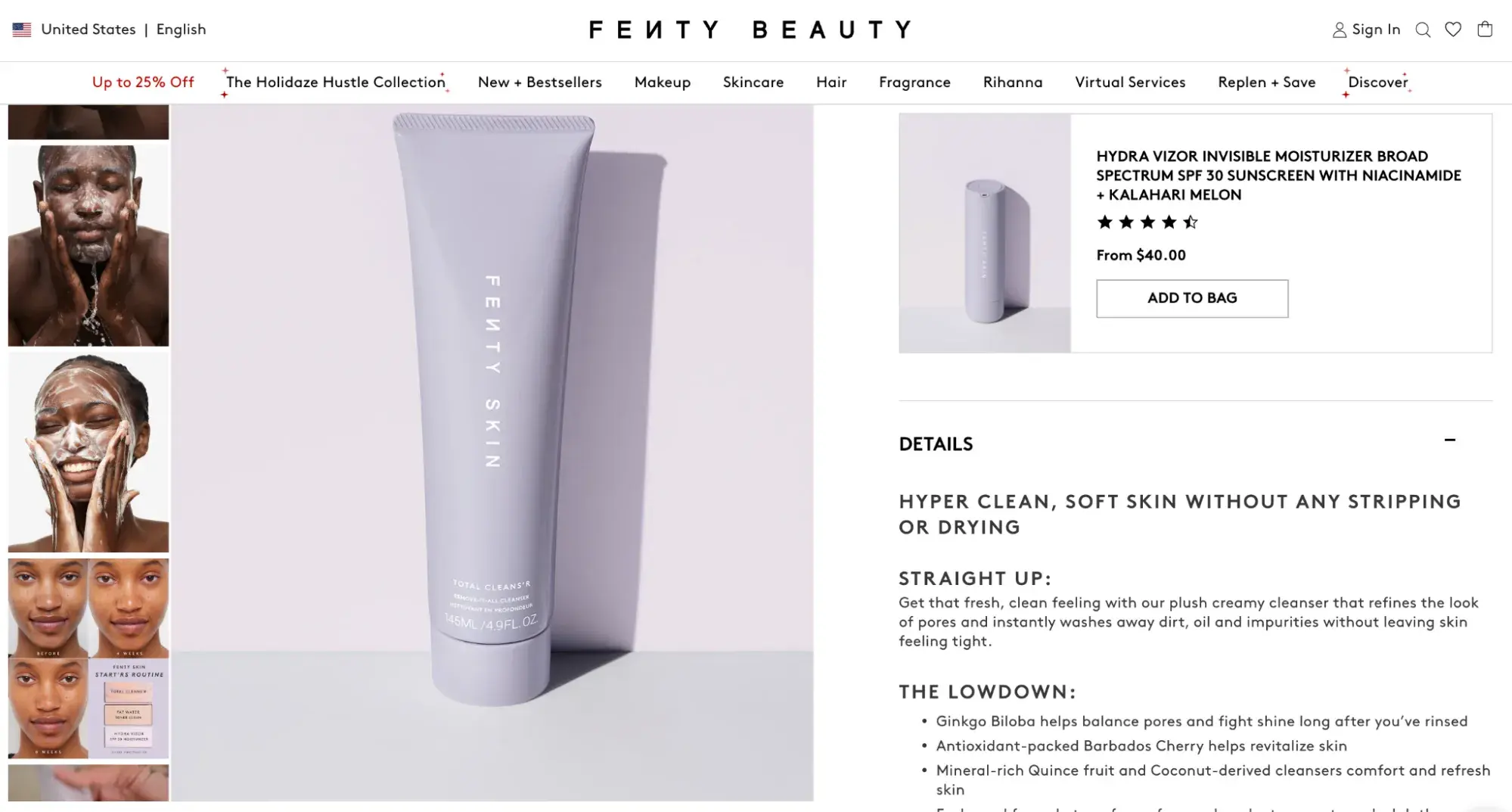 inclusive ecommerce website examples: Fenty Beauty