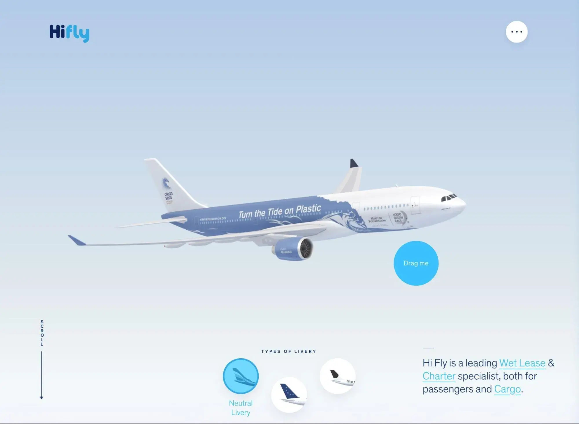 the hi fly services page includes an interactive airplane.