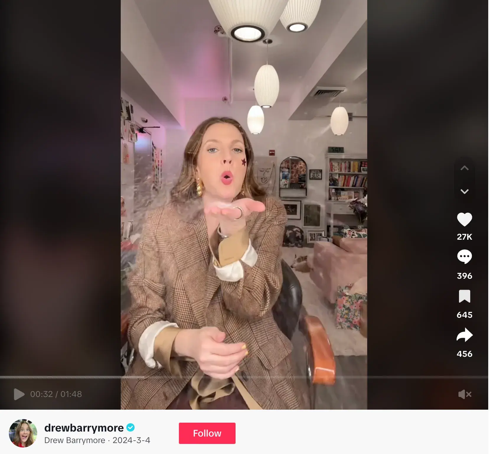 Internet marketing; A TIKTOK video from Drew Barrymore as part of the Dove campaign