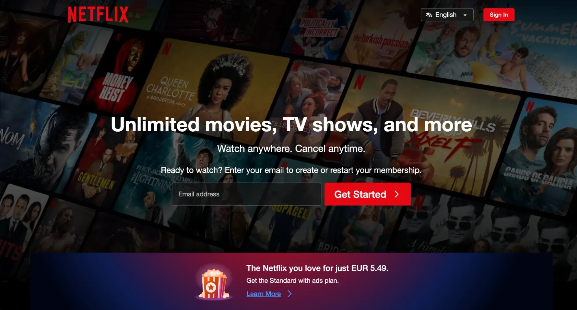 Intuitive design example from netflix website