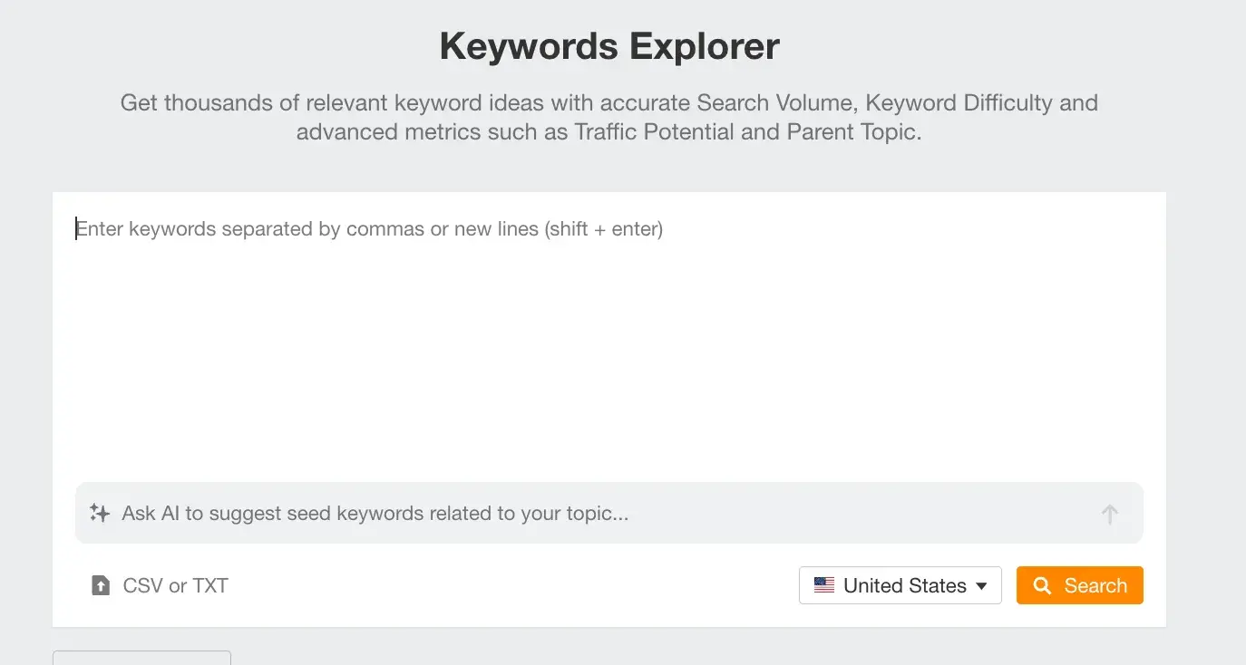 Screencap of Ahrefs’ keyword explorer tool.