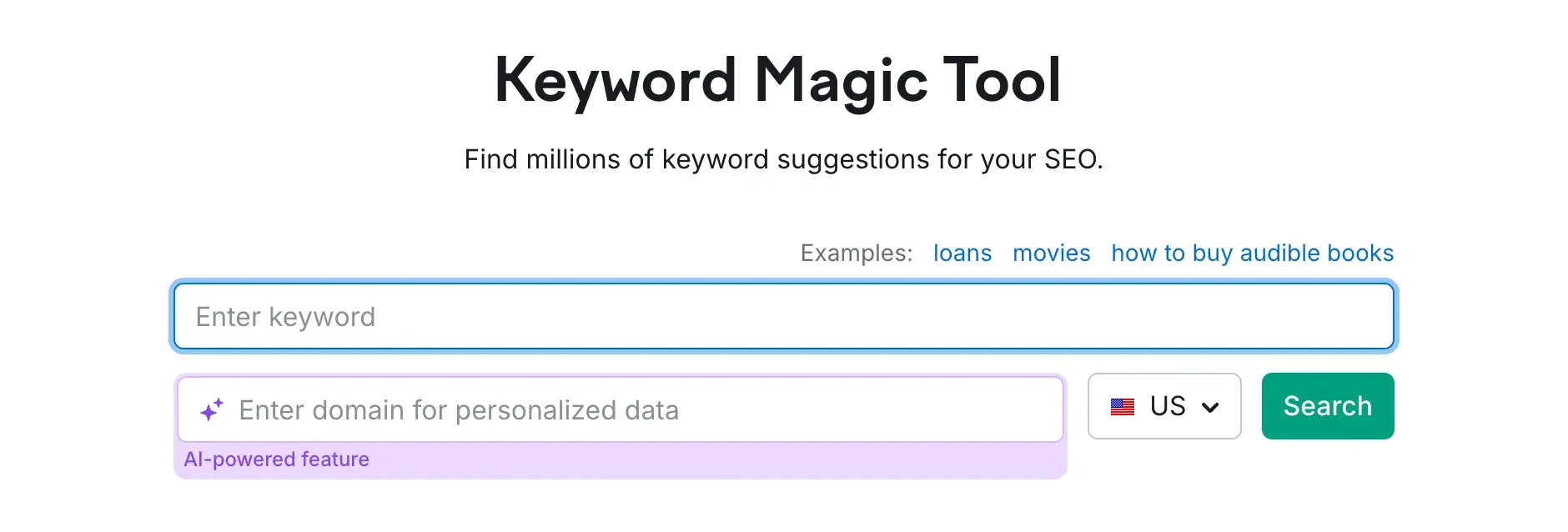 Screencap of SEMrush’s keyword magic tool.