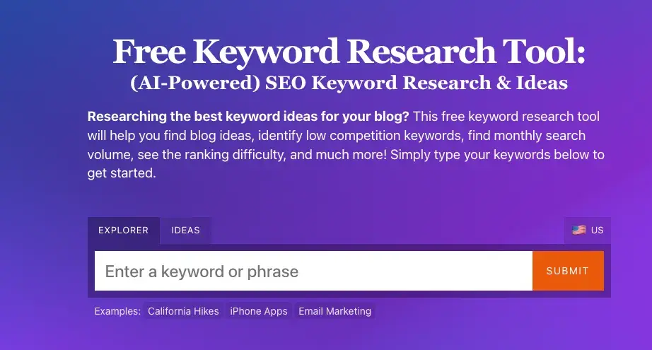 Screencap of Free Keyword Research Tool.