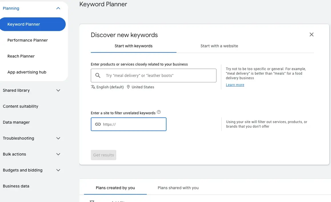 fill in basic information about your business in google keyword planner.