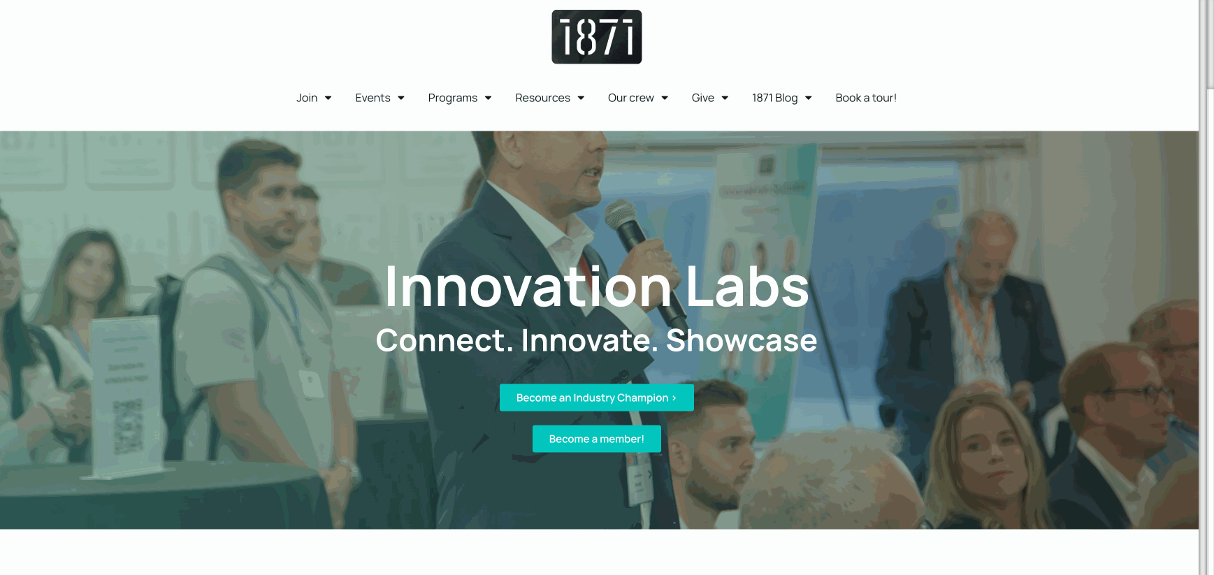 animated gif of 1871’s innovation labs landing page.