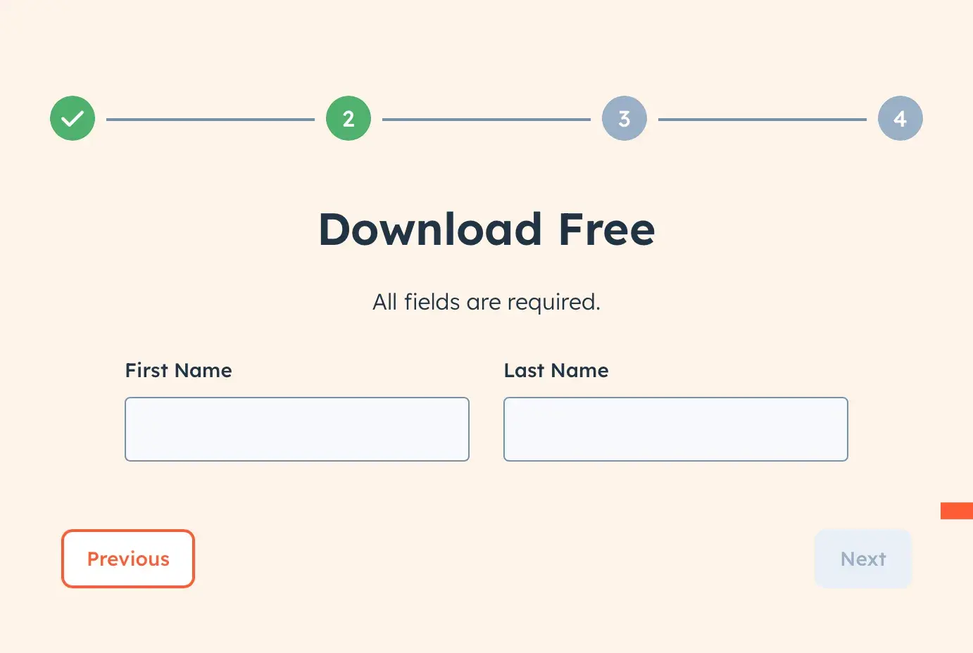 screencap of hubspot’s reduced field form.