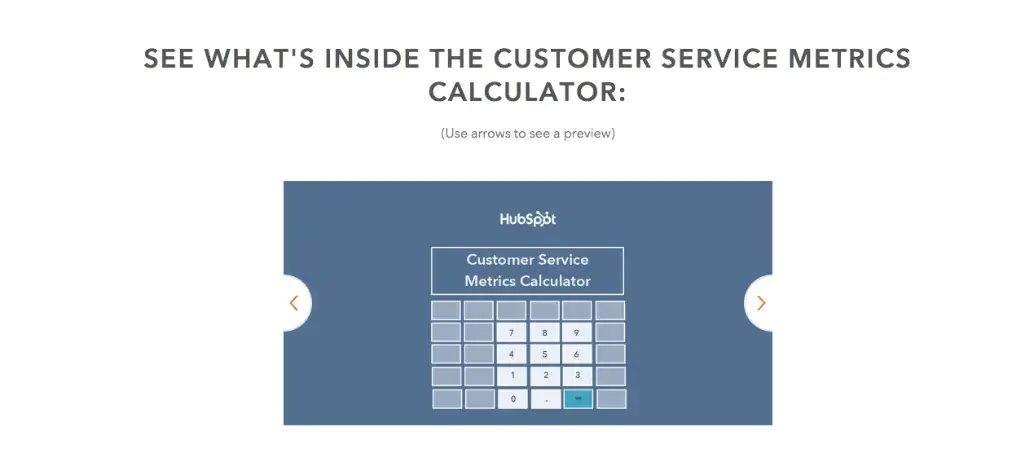 Screencap of customer service metrics calculator.