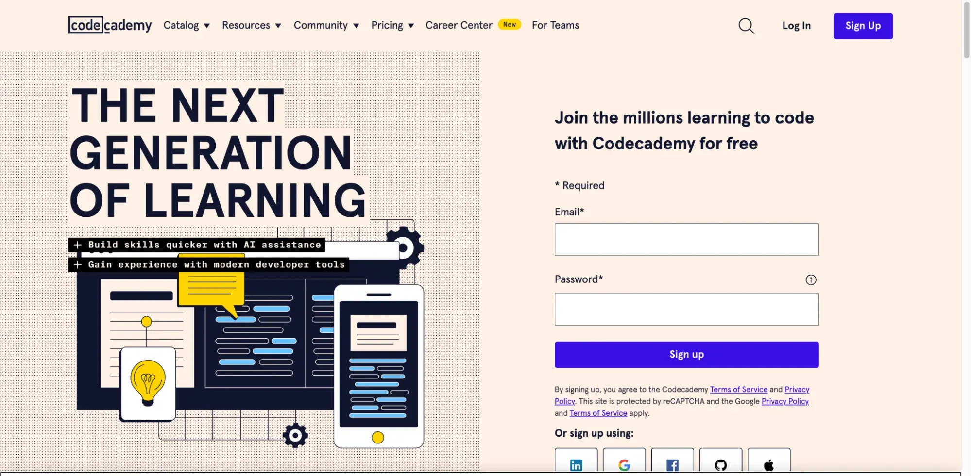 Codecademy landing page