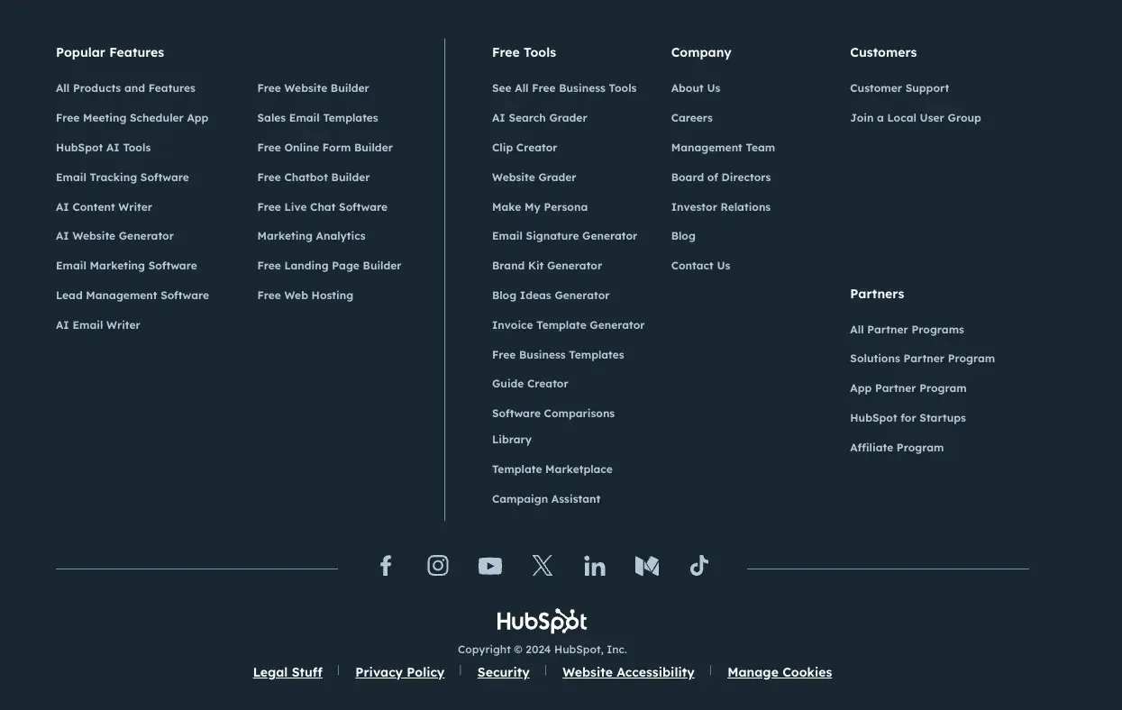 hubspot website footer