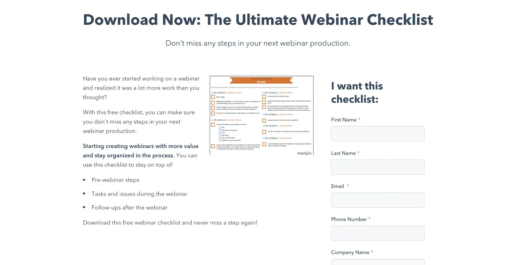 screenshot of The Ultimate Webinar Checklist landing page