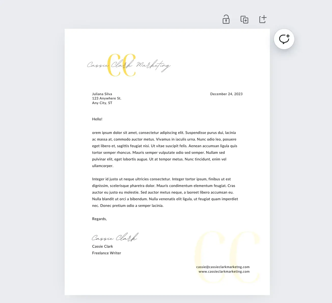 Screenshot of my company letterhead example