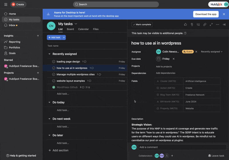 The Asana loading page makes heavy use of skeleton content