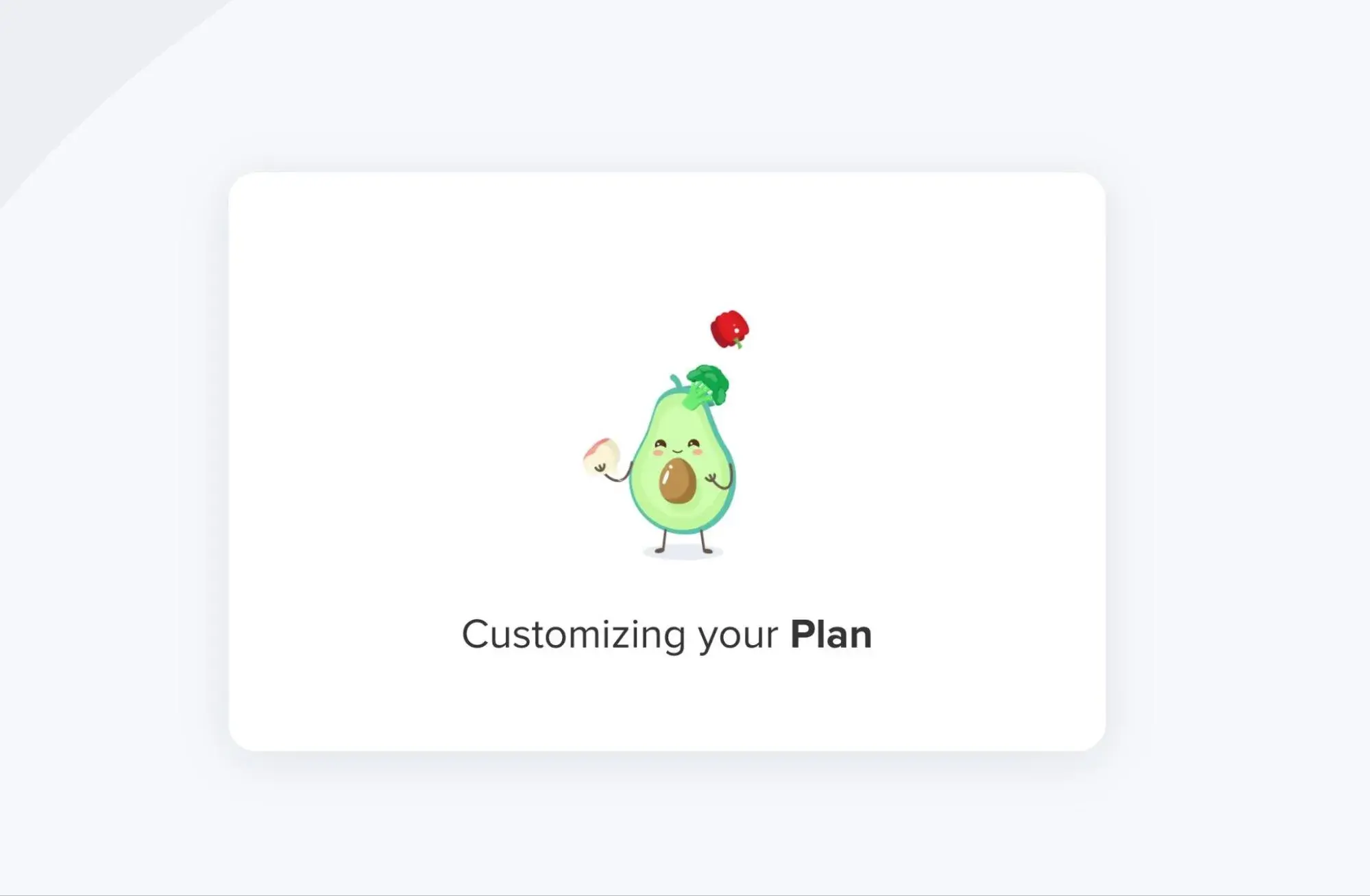 The Carb Manager loading page design with a juggling avocado