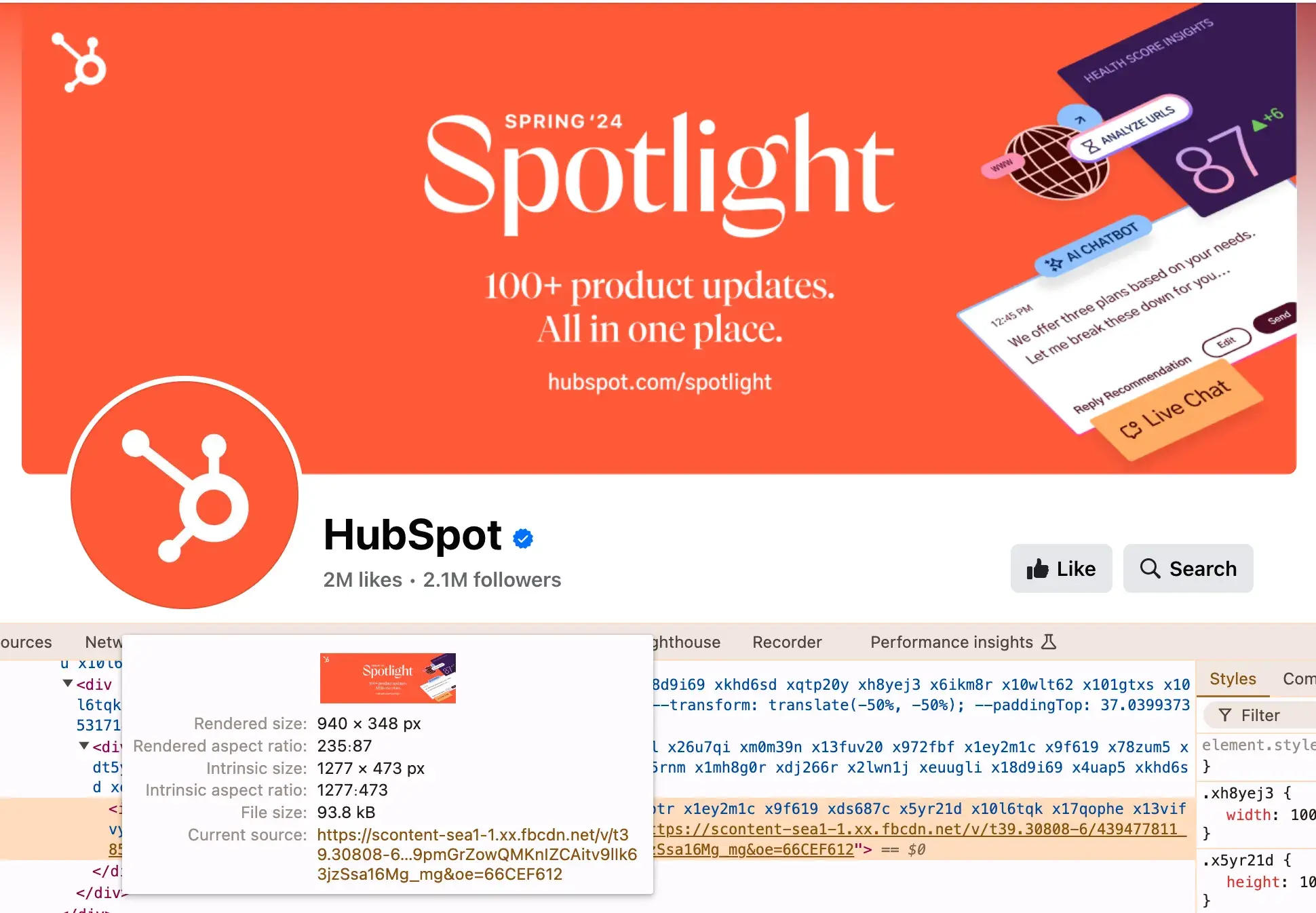 The HubSpot logo on the HubSpot Facebook page