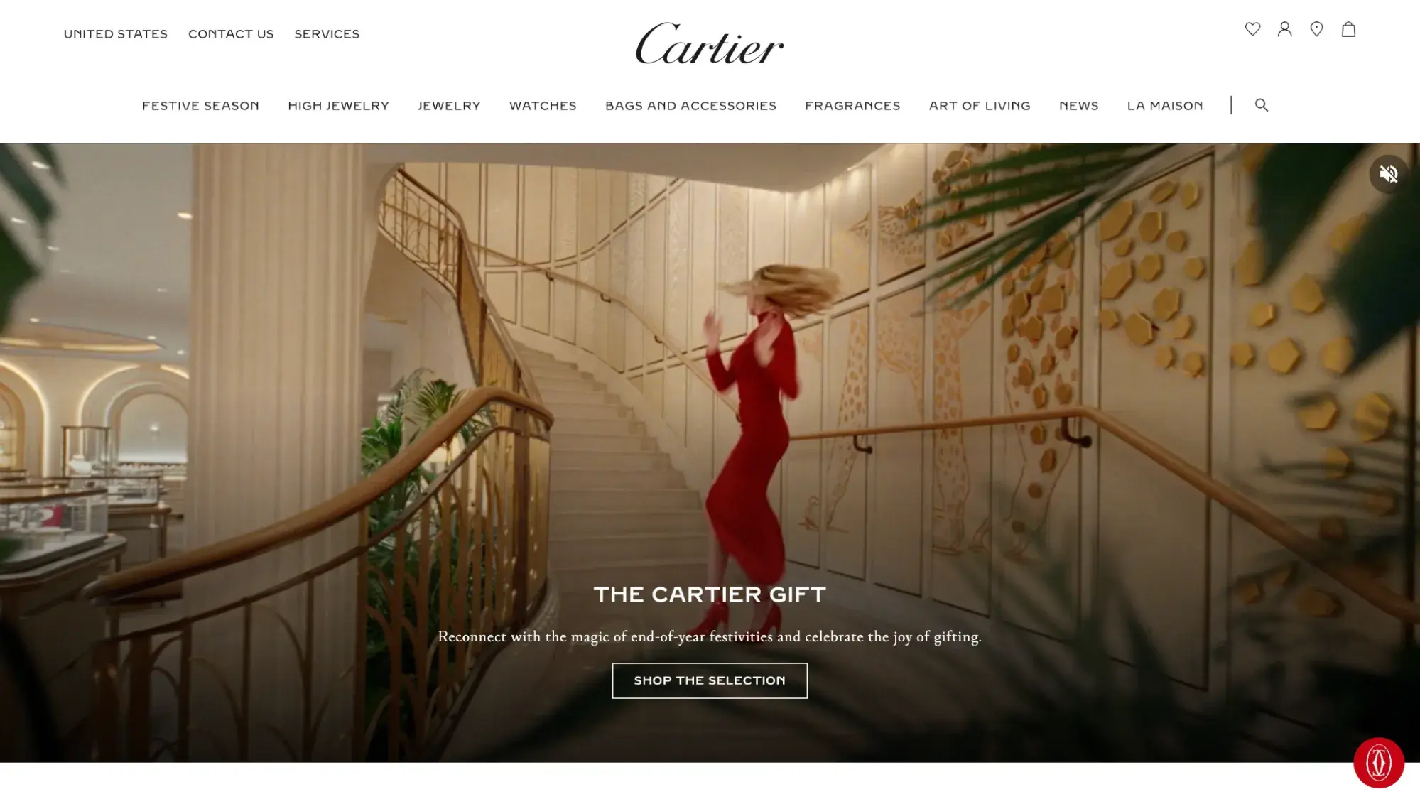 Luxury websites: Cartier homepage with dancing woman