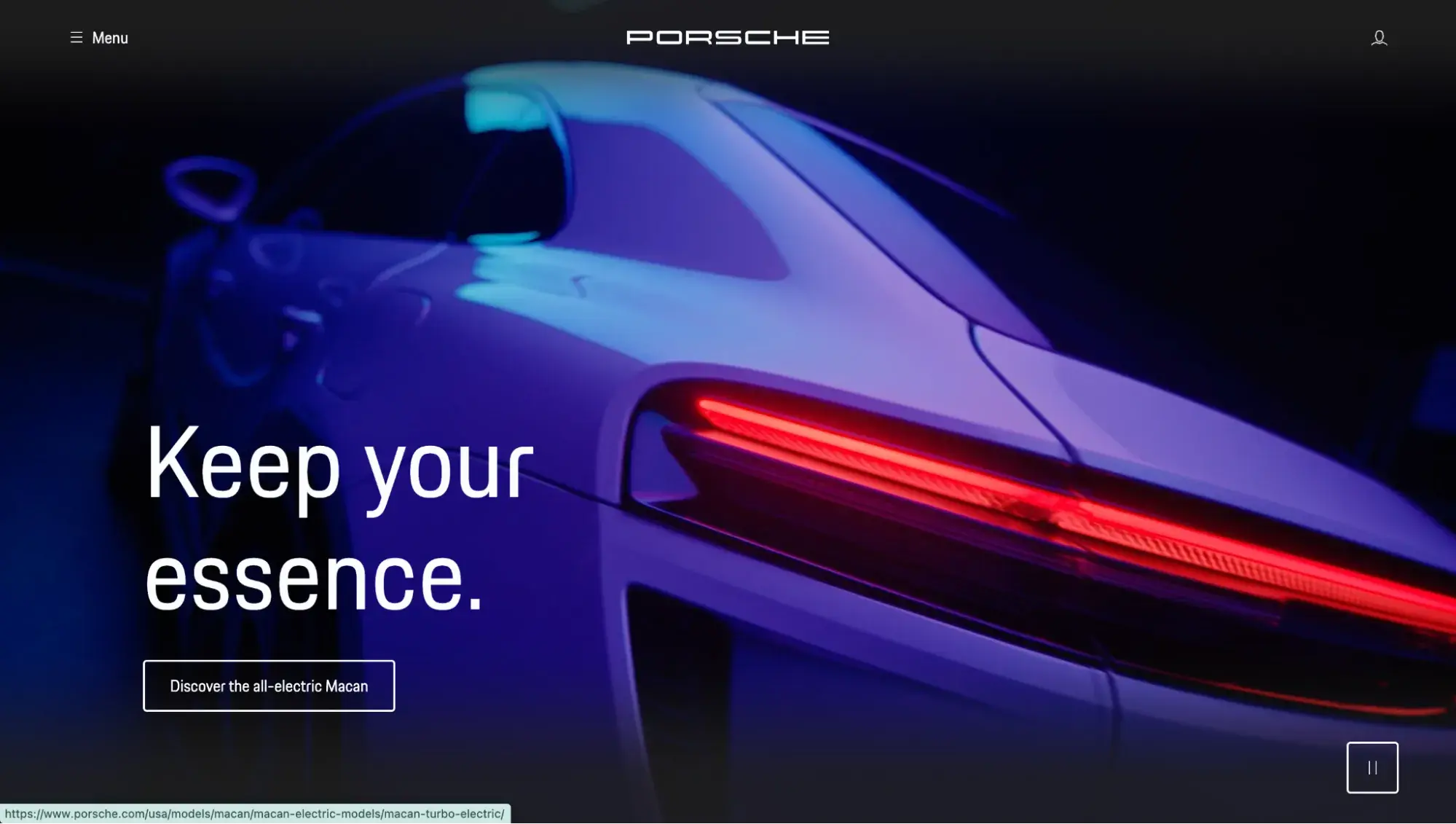 Luxury websites: Porsche’s homepage with a closeup of one of its cars