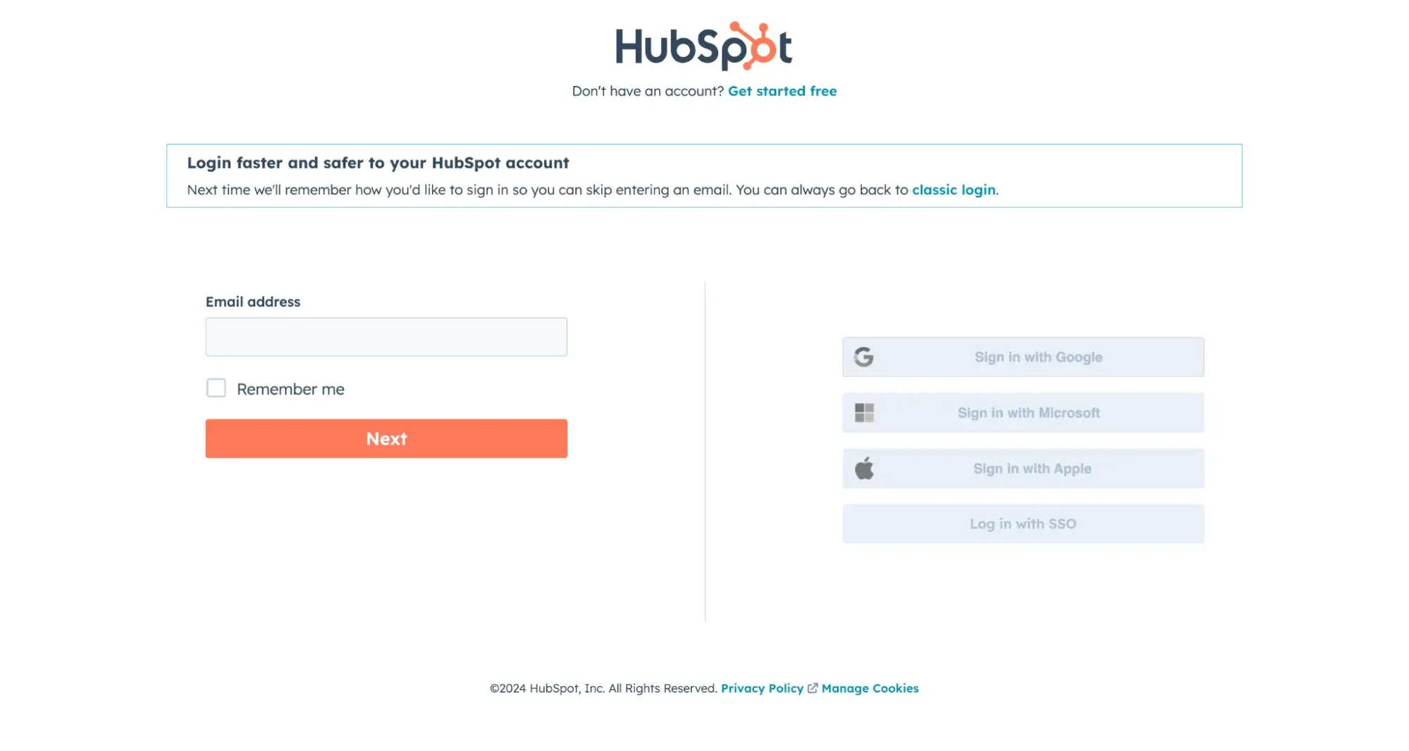 creating a website with membership and user login: hubspot’s login page