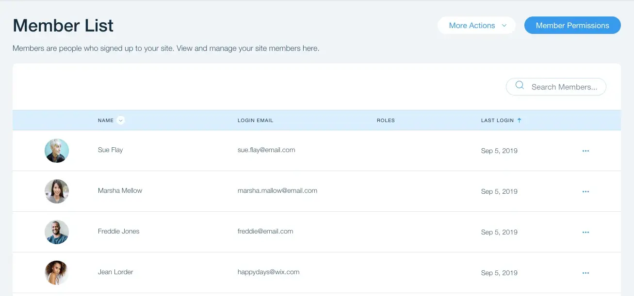 how to make a website with user accounts and profiles: a dashboard showing the people signed up to a wix website