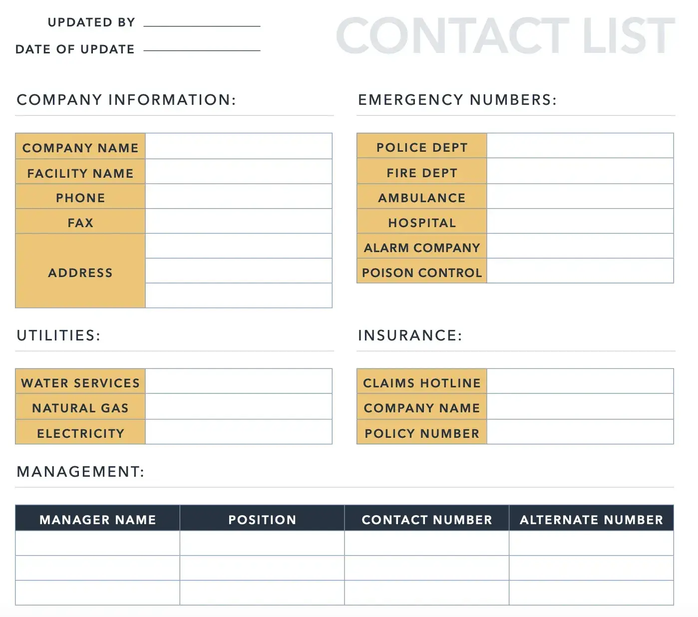 free excel contact list template