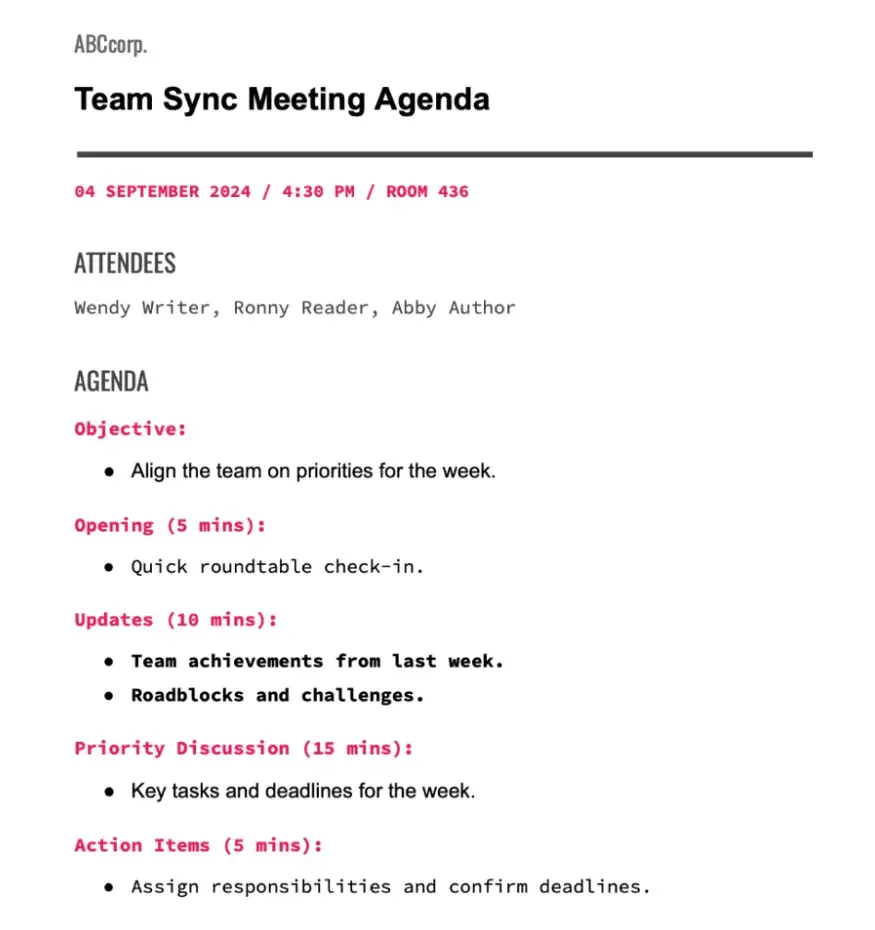 meeting agenda examples 2 20241212 20387 - 7 Meeting Agenda Examples For Productive and Efficient Meetings